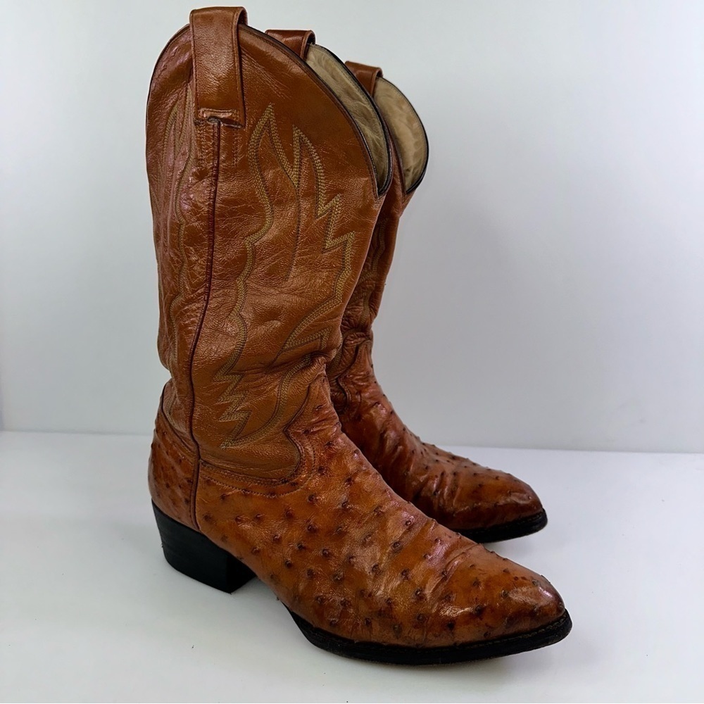 MENS DAVID EDEN TAN COGNAC GENUINE OSTRICH QUILL COWBOY WESTERN BOOTS 10D